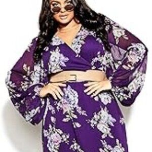 City Chic Wild Floral Mini Dress Purple Size 20